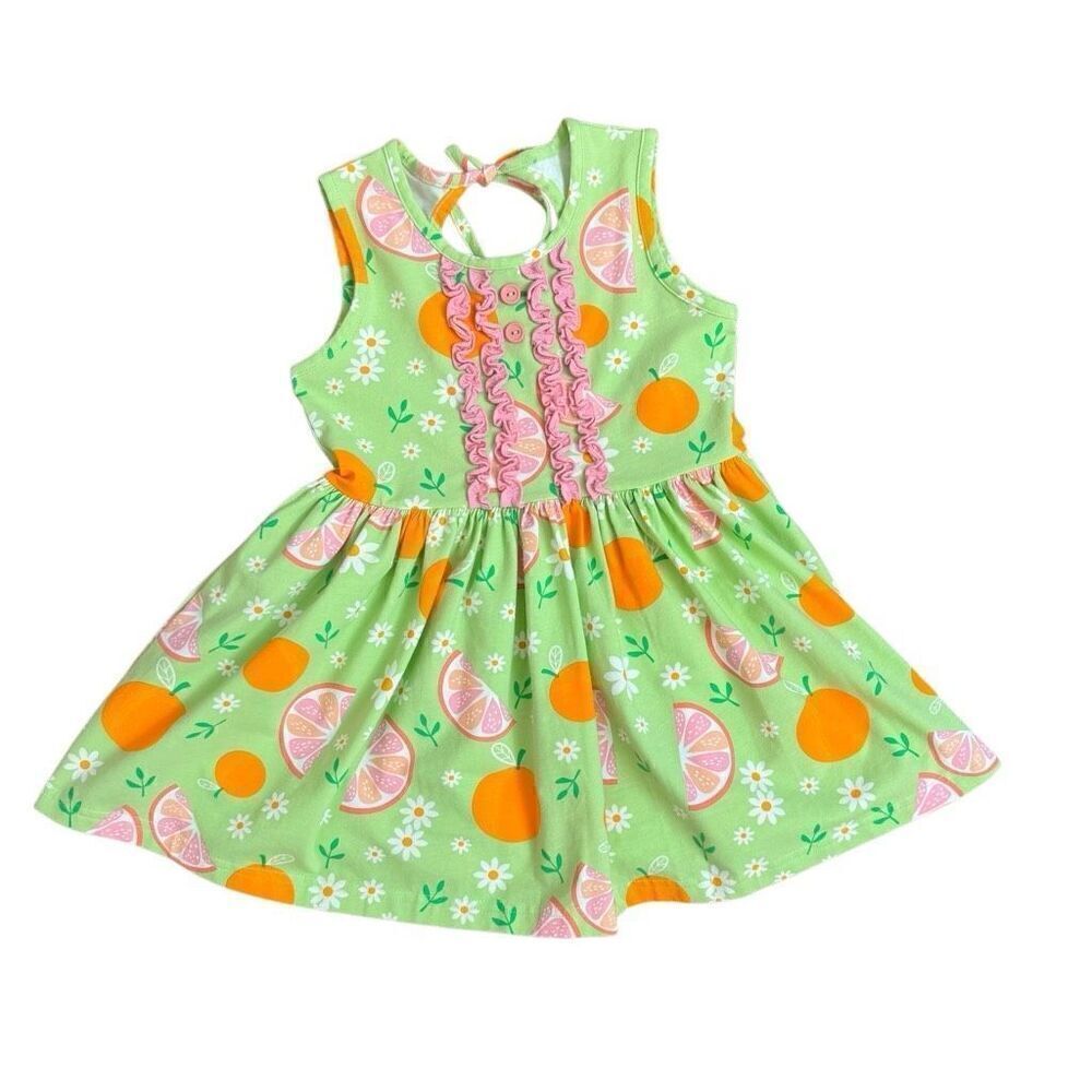 Eleanor Rose Perla Babydoll Tunic Top Sleeveless Green Oranges Daisy Size 7-8